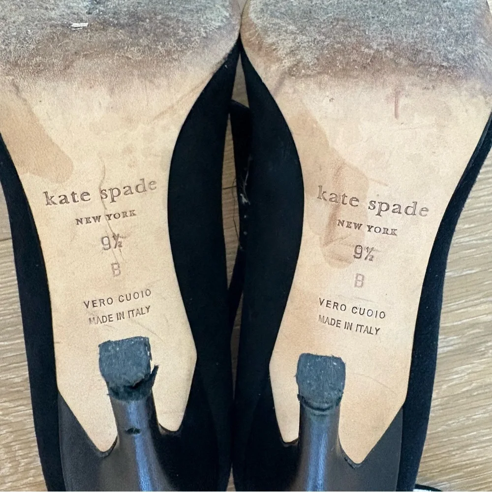 Kate Spade Liza Black Suede Leather Pointed Toe Heels Size 9.5 Ankle Strap